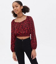 New Look Girls Red Ditsy Floral Sweetheart Blouse